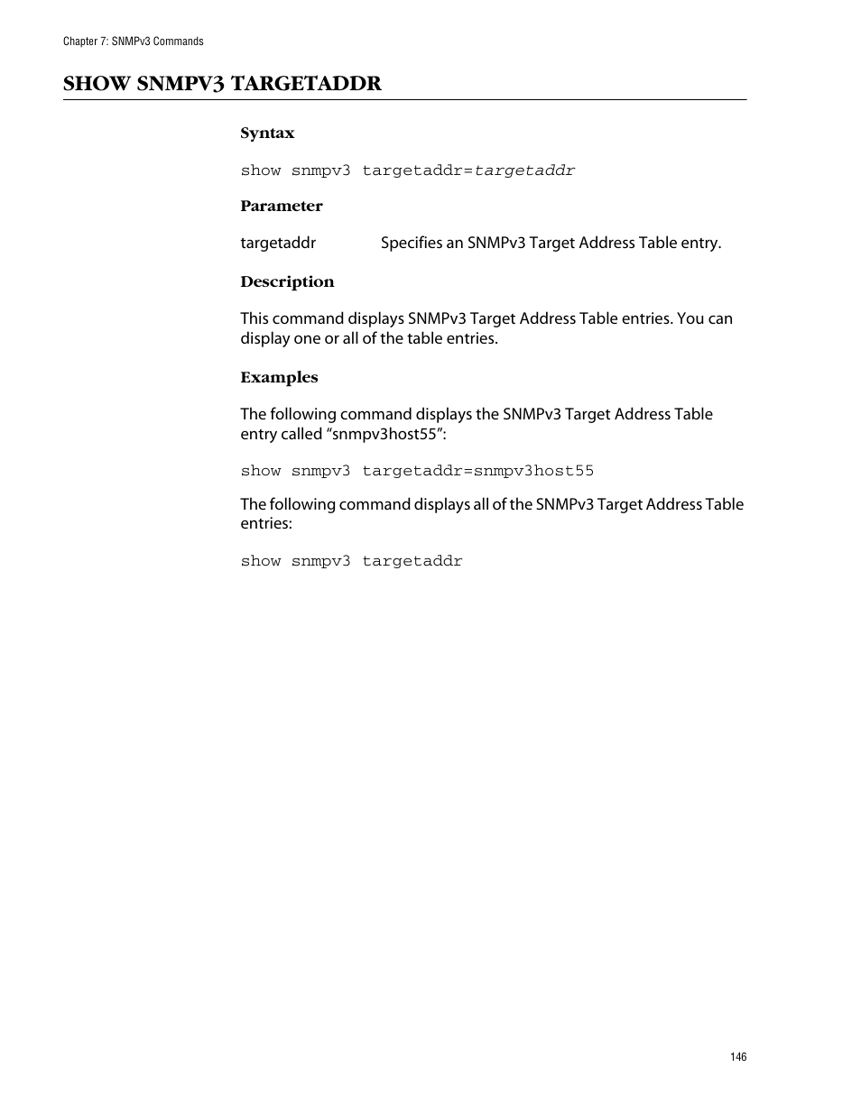 Show snmpv3 targetaddr | Allied Telesis AT-S62 User Manual | Page 146 / 420
