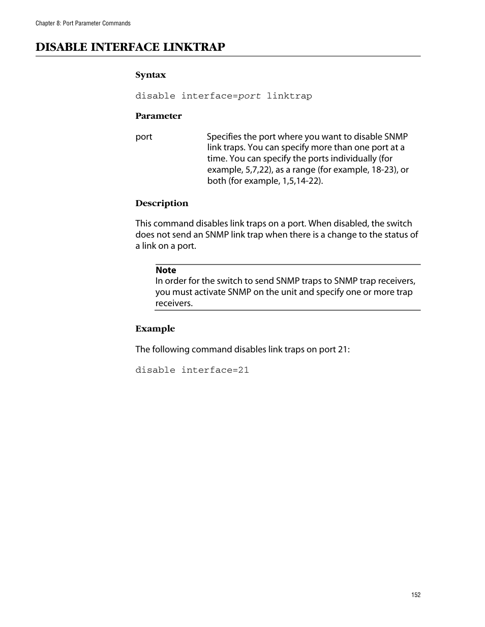 Disable interface linktrap | Allied Telesis AT-S62 User Manual | Page 152 / 420