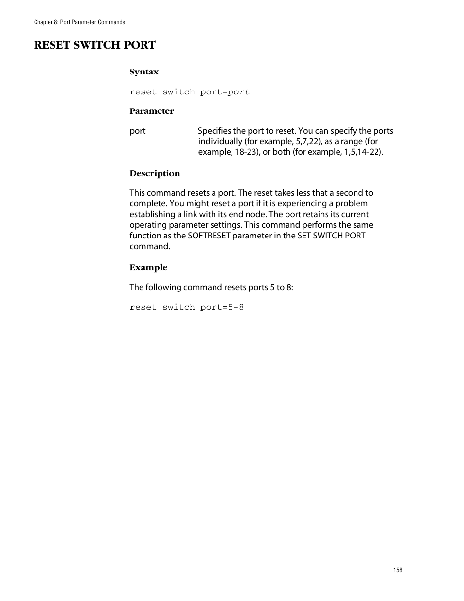 Reset switch port | Allied Telesis AT-S62 User Manual | Page 158 / 420
