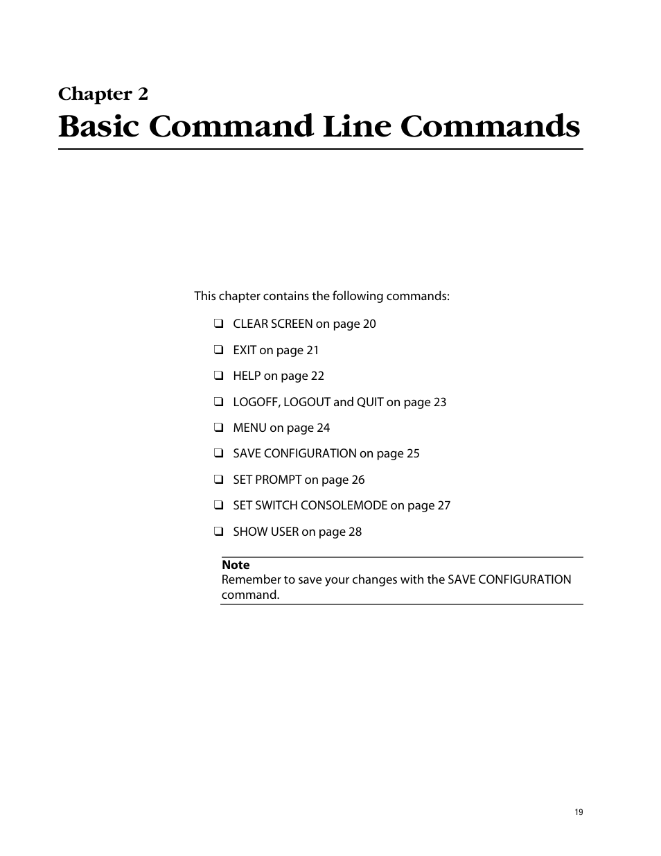 Chapter 2, Basic command line commands | Allied Telesis AT-S62 User Manual | Page 19 / 420