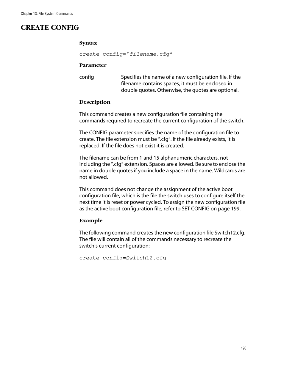 Create config | Allied Telesis AT-S62 User Manual | Page 196 / 420