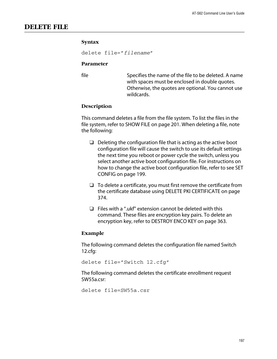 Delete file | Allied Telesis AT-S62 User Manual | Page 197 / 420
