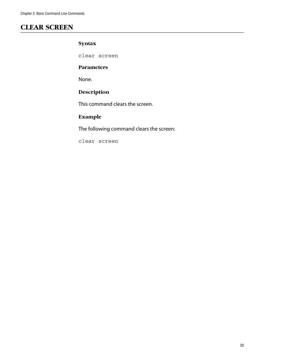 Clear screen | Allied Telesis AT-S62 User Manual | Page 20 / 420