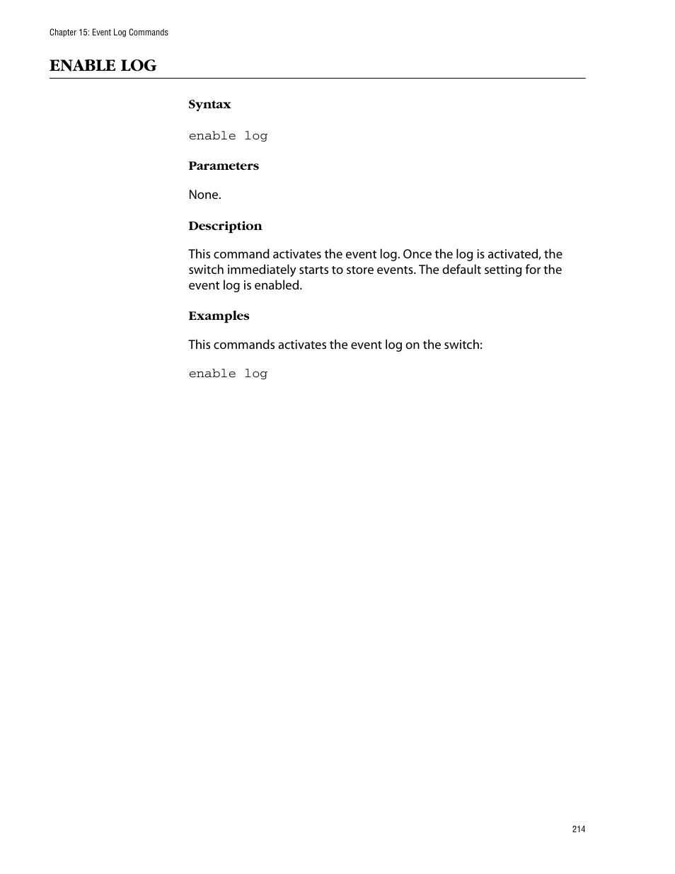 Enable log | Allied Telesis AT-S62 User Manual | Page 214 / 420