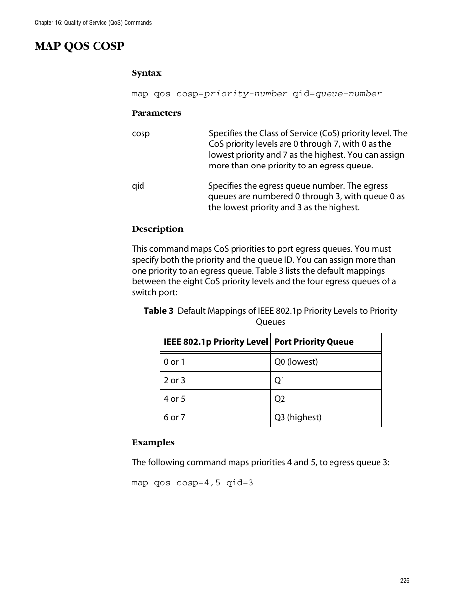 Map qos cosp | Allied Telesis AT-S62 User Manual | Page 226 / 420