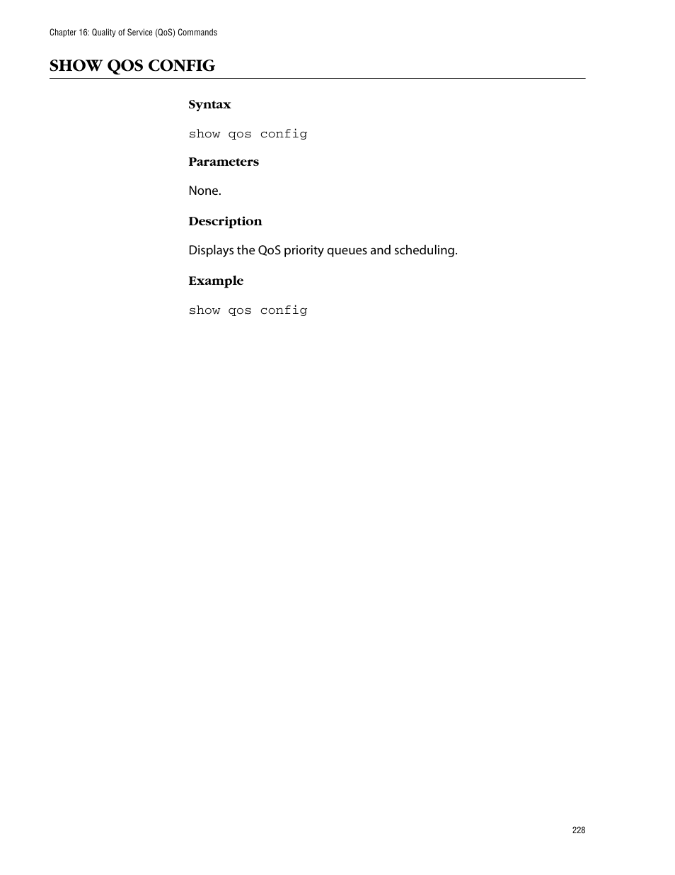 Show qos config | Allied Telesis AT-S62 User Manual | Page 228 / 420