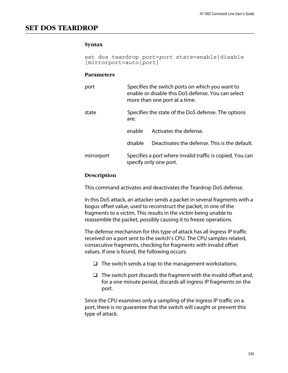 Set dos teardrop | Allied Telesis AT-S62 User Manual | Page 245 / 420