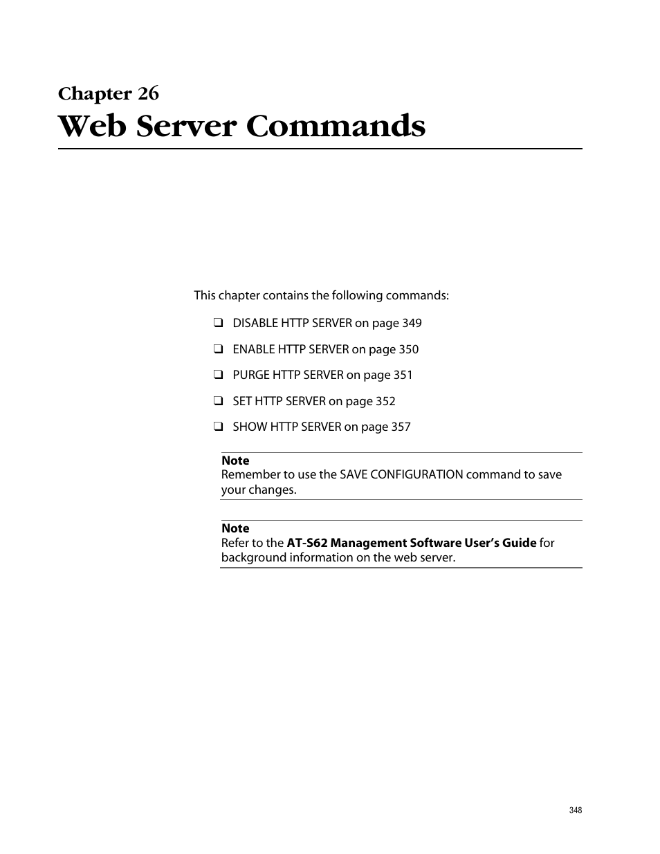 Chapter 26, Web server commands | Allied Telesis AT-S62 User Manual | Page 348 / 420
