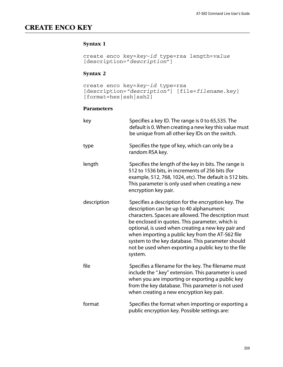 Create enco key | Allied Telesis AT-S62 User Manual | Page 359 / 420