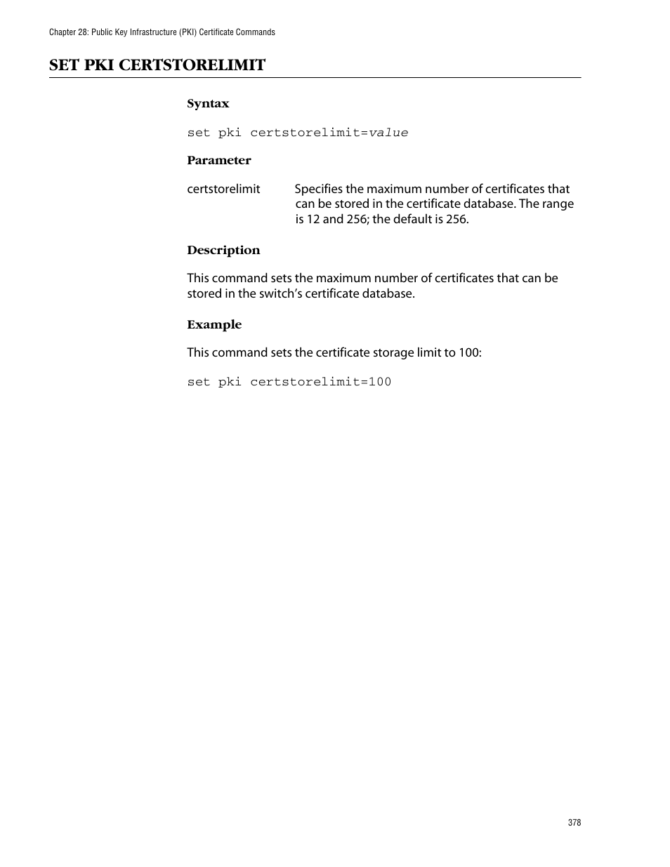 Set pki certstorelimit | Allied Telesis AT-S62 User Manual | Page 378 / 420
