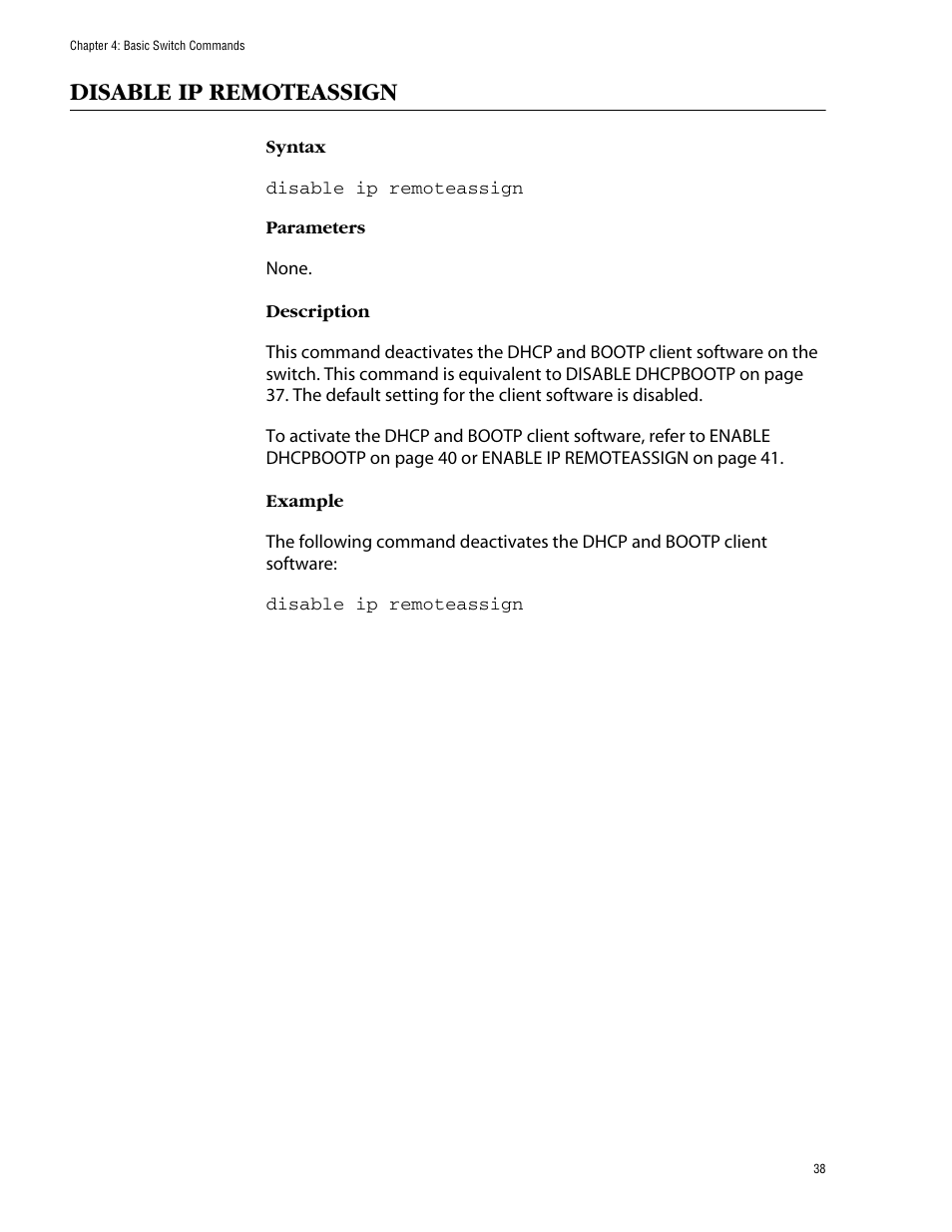 Disable ip remoteassign | Allied Telesis AT-S62 User Manual | Page 38 / 420