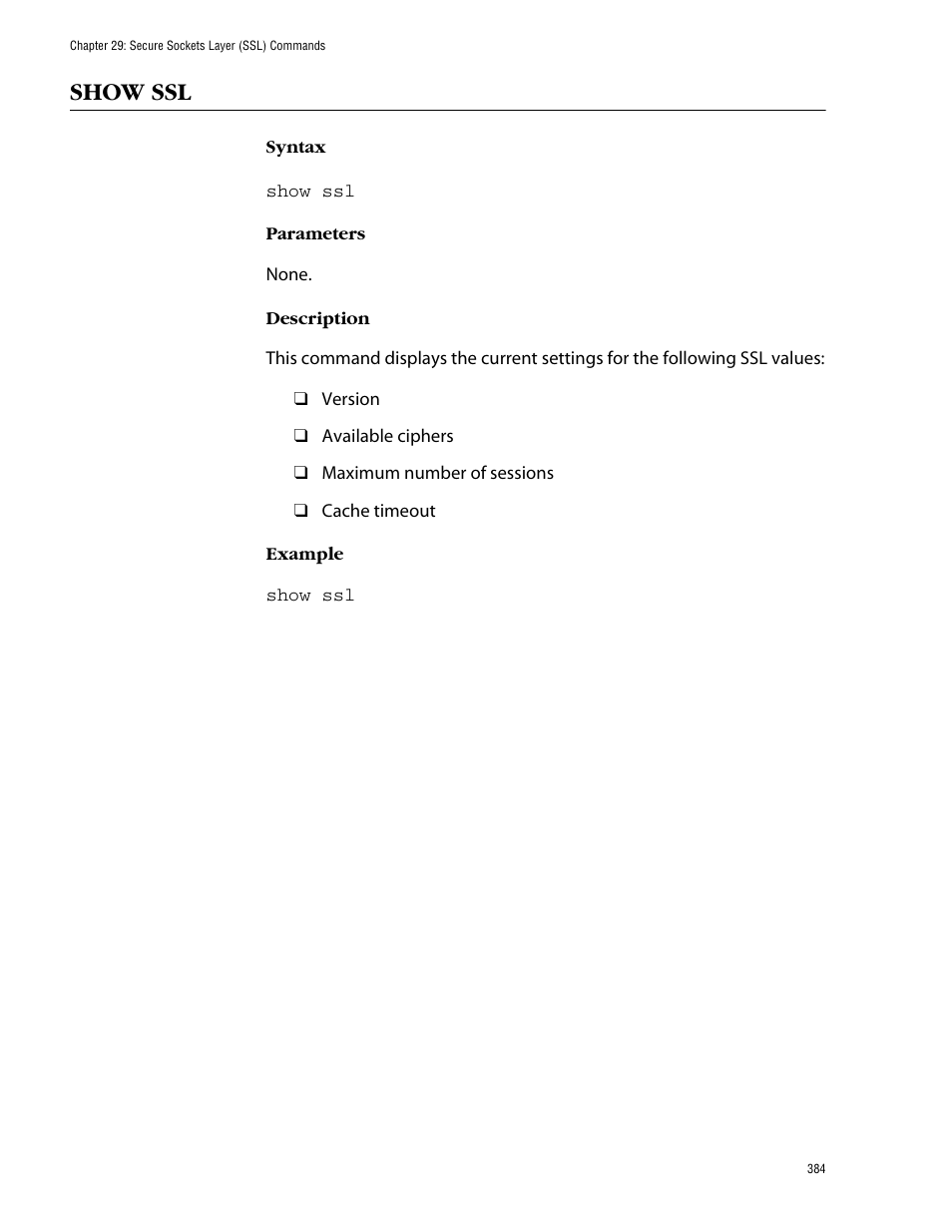 Show ssl | Allied Telesis AT-S62 User Manual | Page 384 / 420