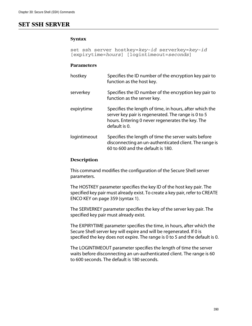 Set ssh server | Allied Telesis AT-S62 User Manual | Page 390 / 420