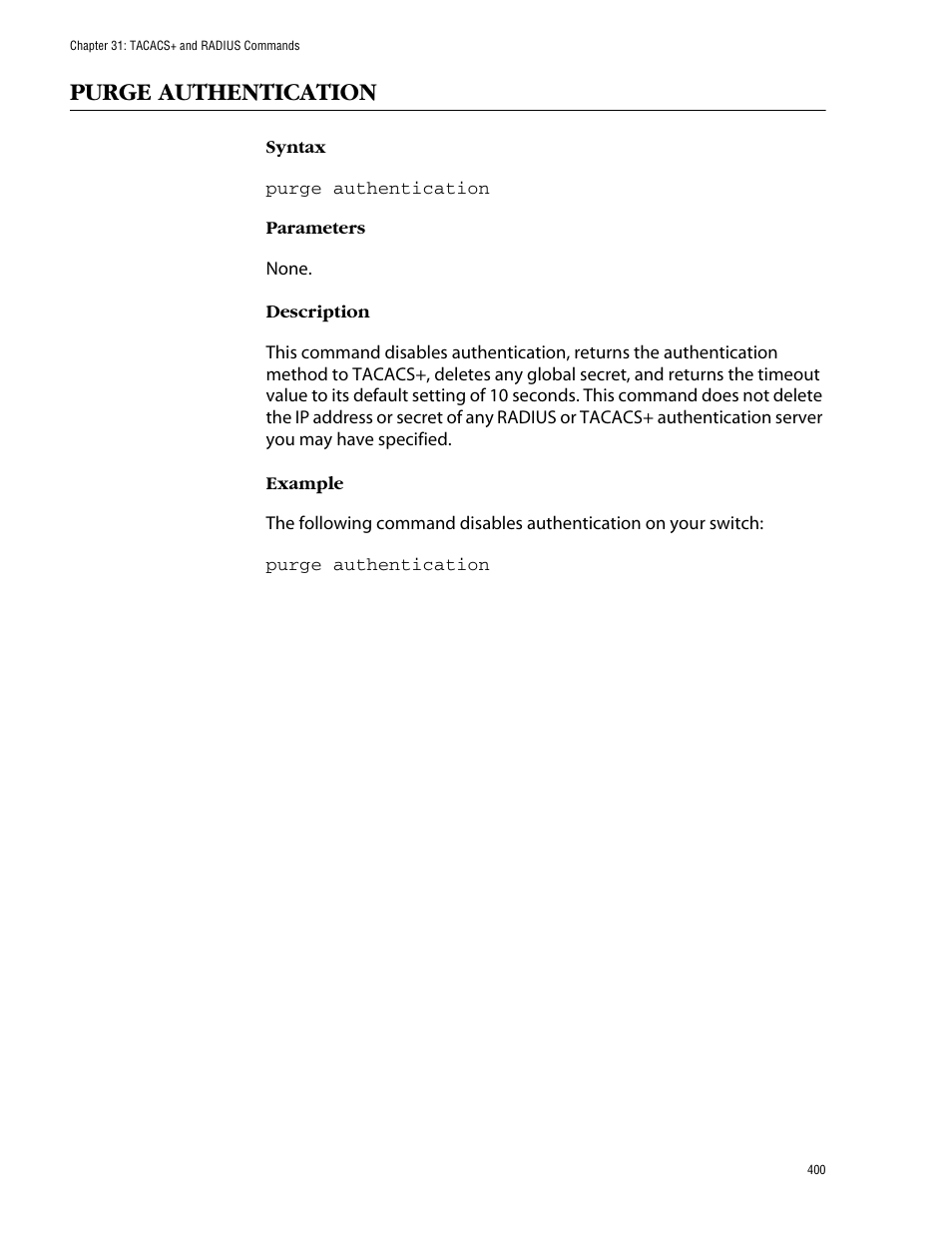 Purge authentication | Allied Telesis AT-S62 User Manual | Page 400 / 420