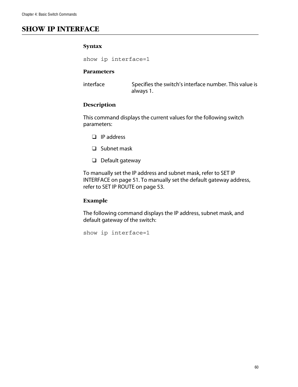 Show ip interface | Allied Telesis AT-S62 User Manual | Page 60 / 420
