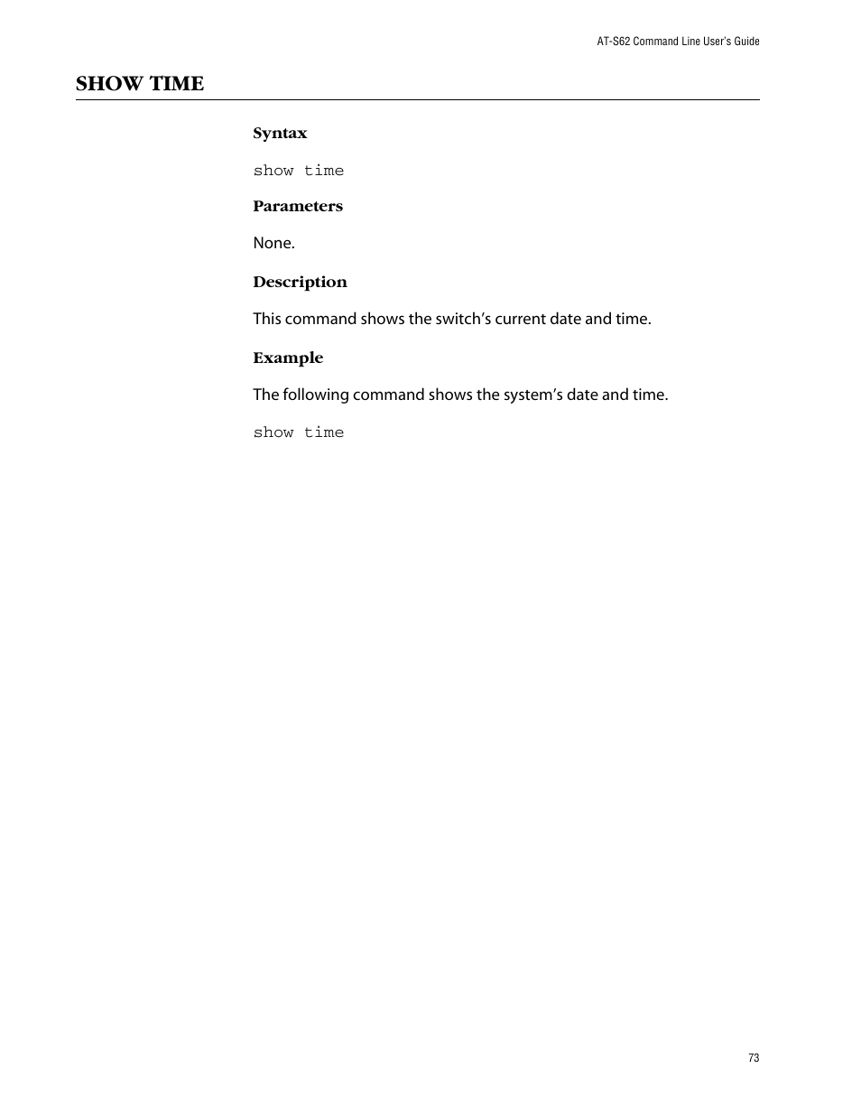 Show time | Allied Telesis AT-S62 User Manual | Page 73 / 420