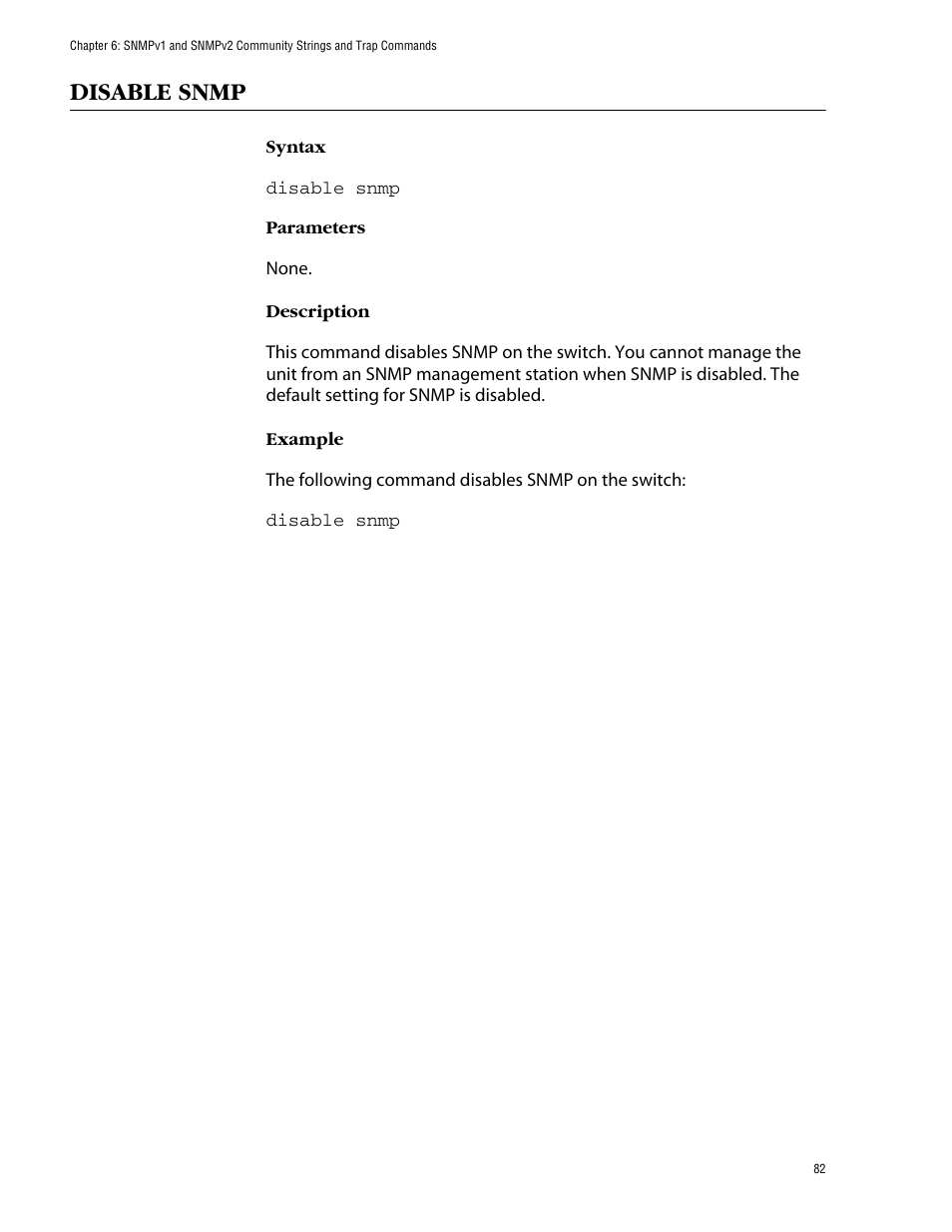 Disable snmp | Allied Telesis AT-S62 User Manual | Page 82 / 420