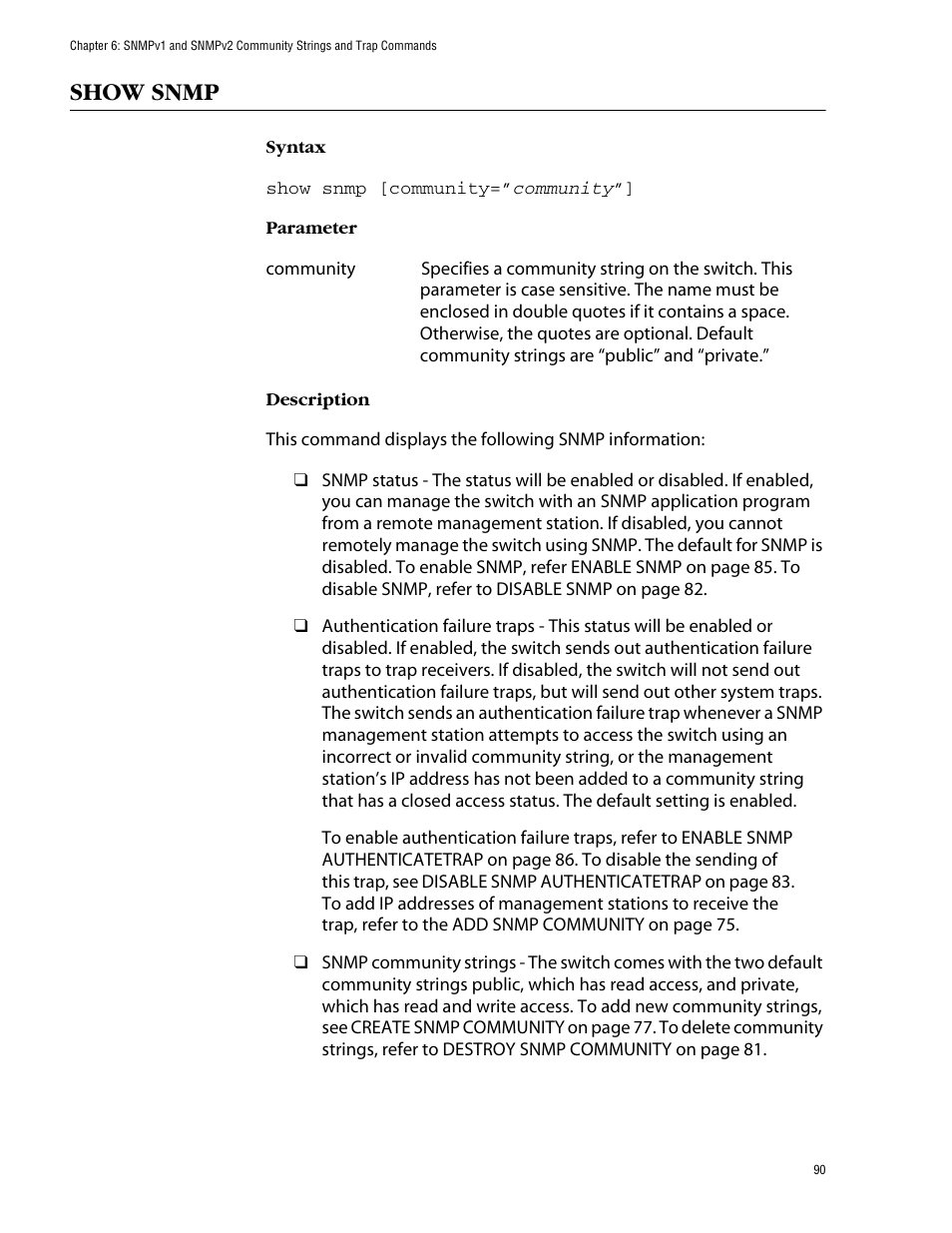 Show snmp | Allied Telesis AT-S62 User Manual | Page 90 / 420