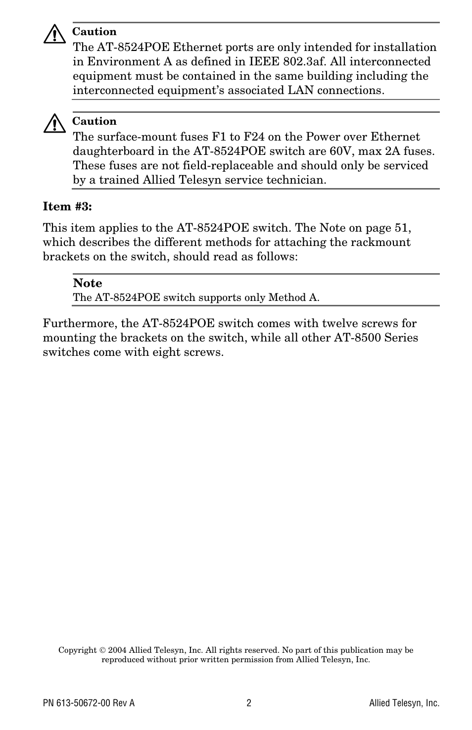 Allied Telesis AT-8500 Series Addendum User Manual | Page 2 / 2