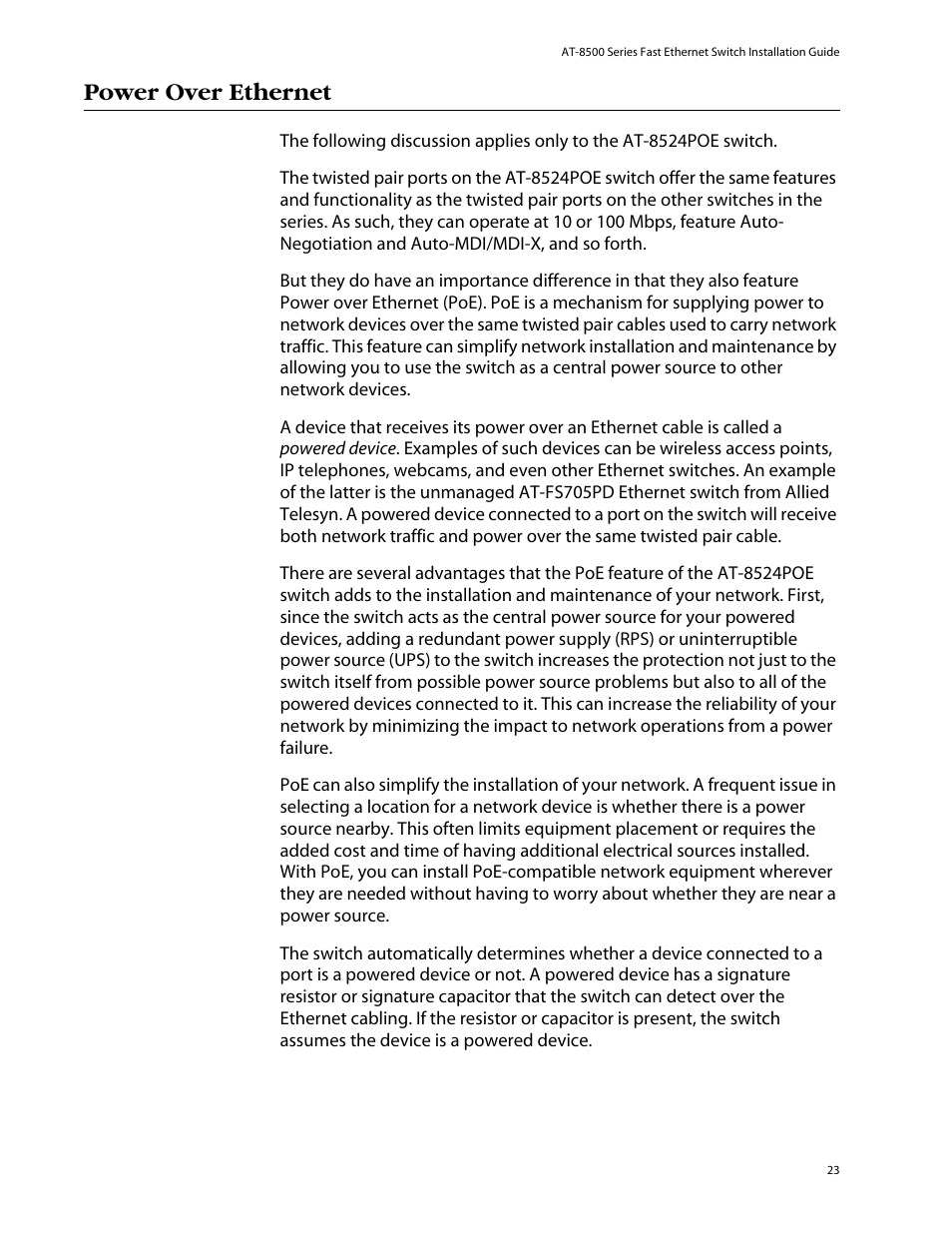 Power over ethernet | Allied Telesis AT-8550SP User Manual | Page 23 / 114