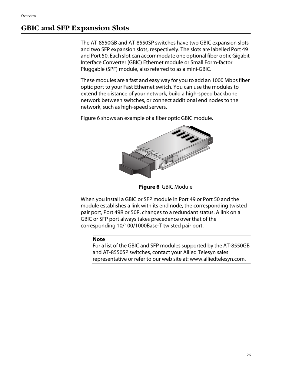 Gbic and sfp expansion slots | Allied Telesis AT-8550SP User Manual | Page 26 / 114