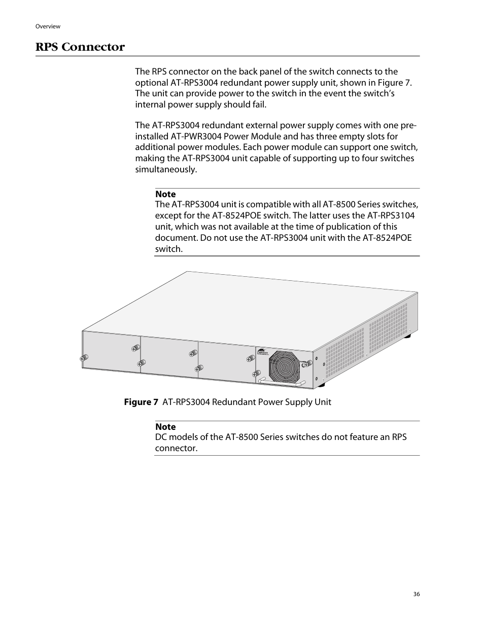 Rps connector | Allied Telesis AT-8550SP User Manual | Page 36 / 114