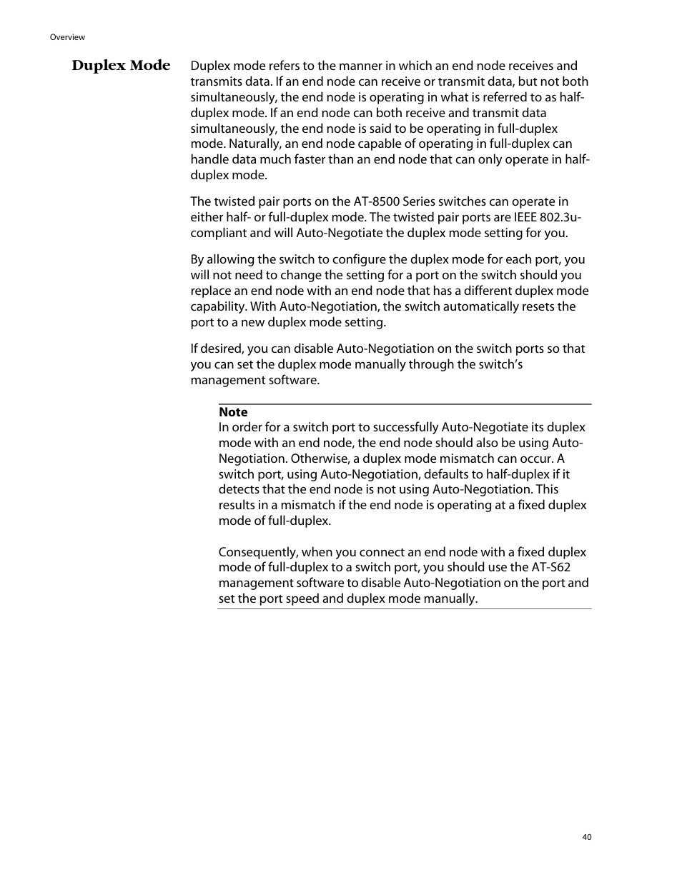 Duplex mode | Allied Telesis AT-8550SP User Manual | Page 40 / 114