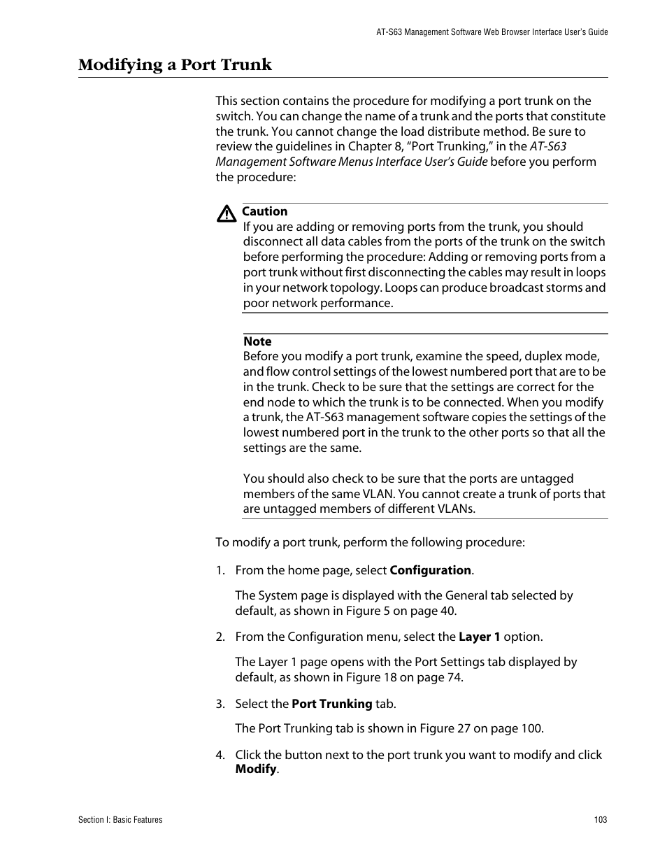 Modifying a port trunk | Allied Telesis AT-S63 User Manual | Page 103 / 388