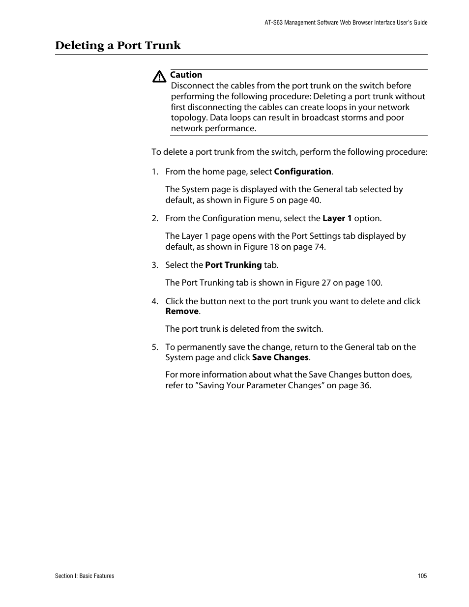 Deleting a port trunk | Allied Telesis AT-S63 User Manual | Page 105 / 388