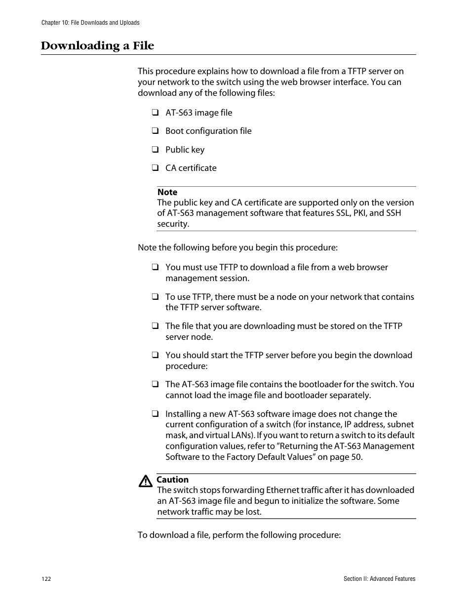 Downloading a file | Allied Telesis AT-S63 User Manual | Page 122 / 388