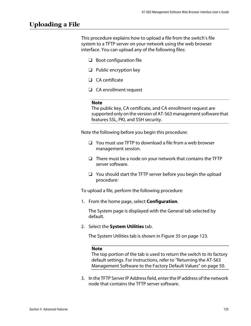 Uploading a file | Allied Telesis AT-S63 User Manual | Page 125 / 388