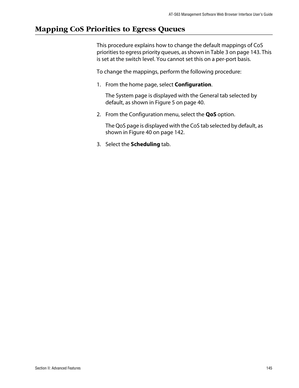 Mapping cos priorities to egress queues | Allied Telesis AT-S63 User Manual | Page 145 / 388