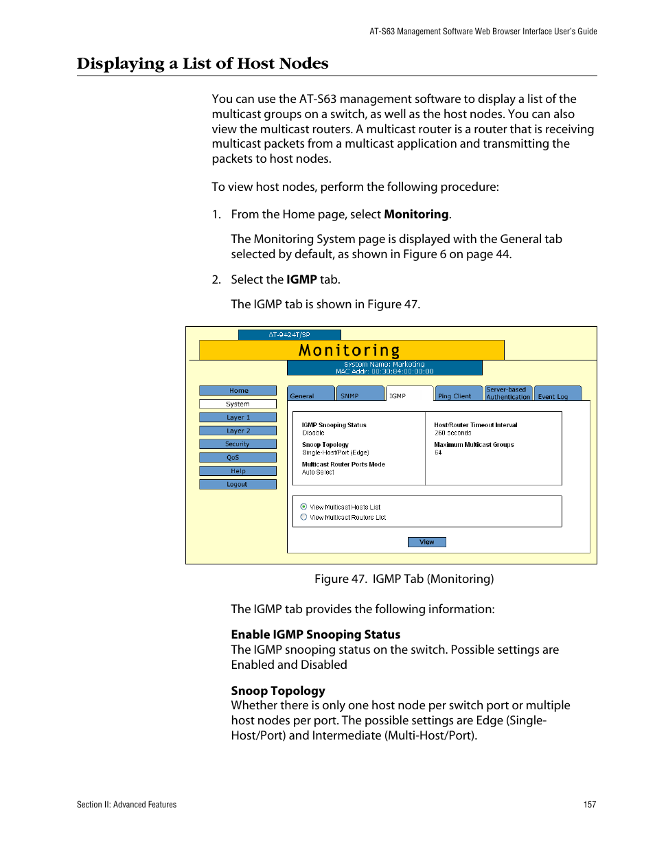 Displaying a list of host nodes | Allied Telesis AT-S63 User Manual | Page 157 / 388