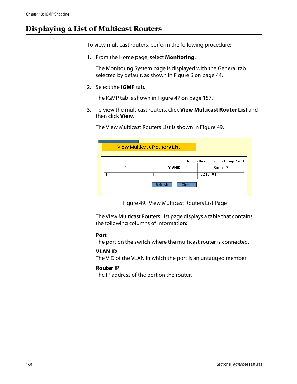 Displaying a list of multicast routers | Allied Telesis AT-S63 User Manual | Page 160 / 388