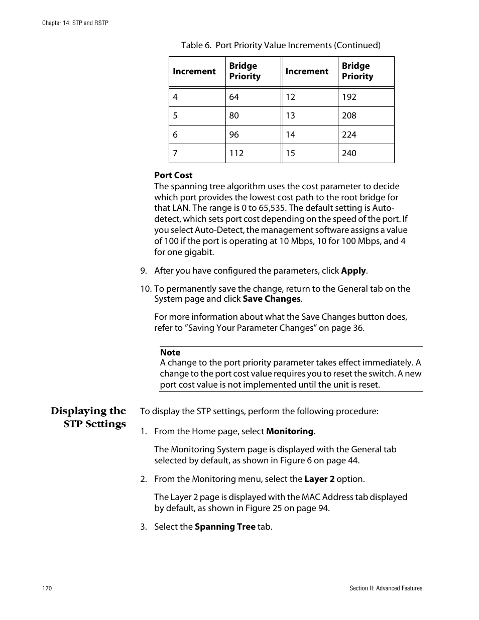 Displaying the stp settings | Allied Telesis AT-S63 User Manual | Page 170 / 388