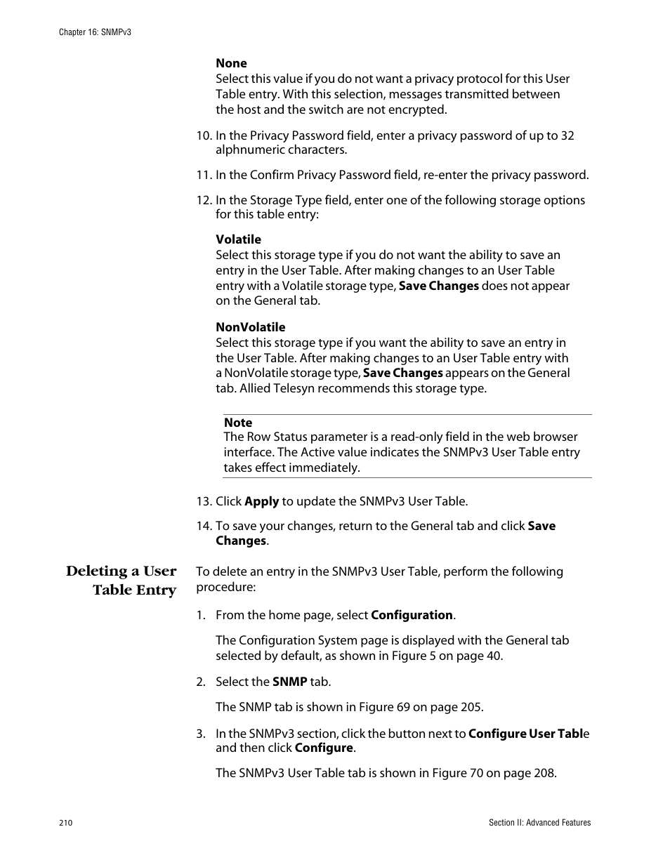 Deleting a user table entry | Allied Telesis AT-S63 User Manual | Page 210 / 388