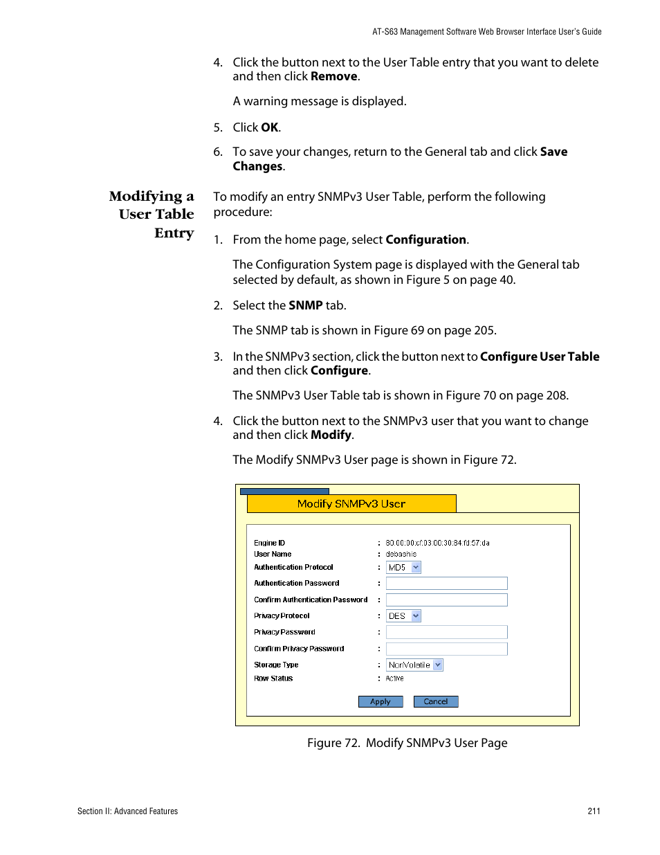 Modifying a user table entry | Allied Telesis AT-S63 User Manual | Page 211 / 388