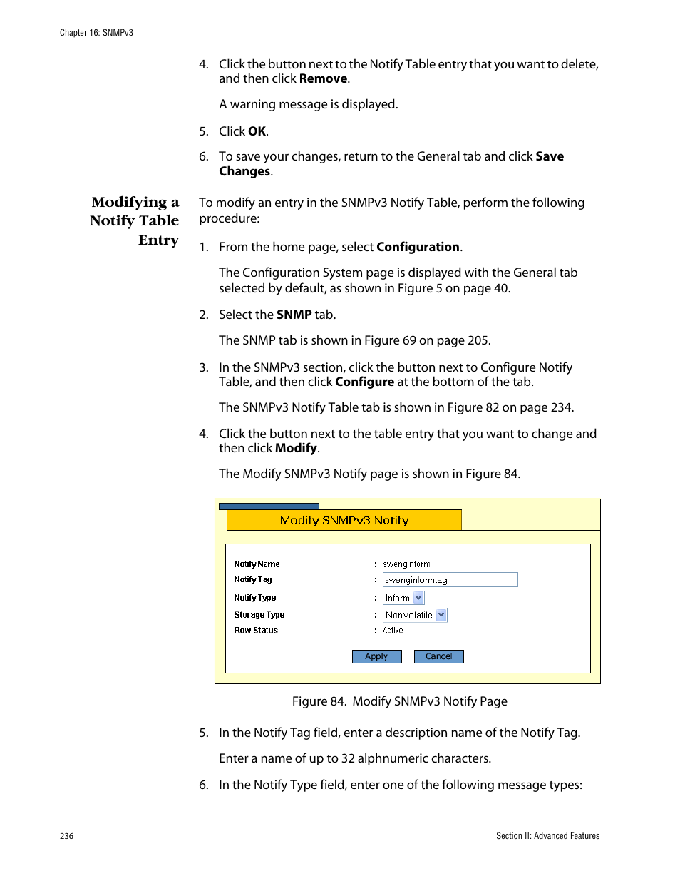 Modifying a notify table entry | Allied Telesis AT-S63 User Manual | Page 236 / 388