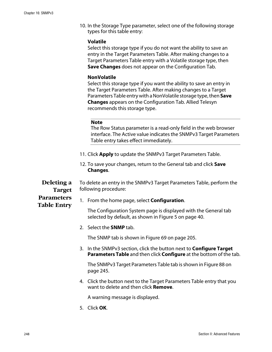 Deleting a target parameters table entry | Allied Telesis AT-S63 User Manual | Page 248 / 388
