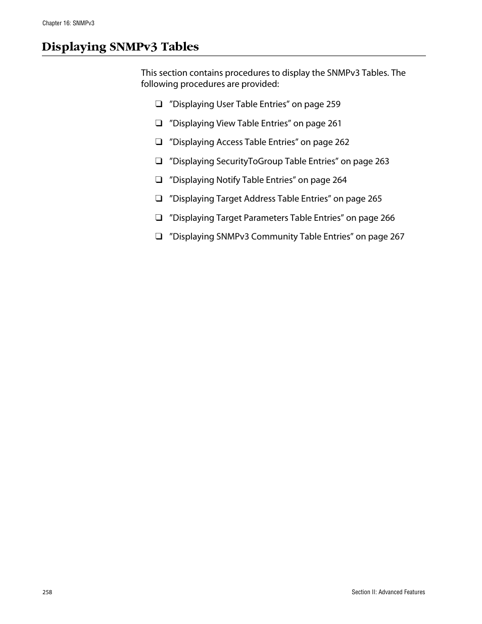Displaying snmpv3 tables | Allied Telesis AT-S63 User Manual | Page 258 / 388