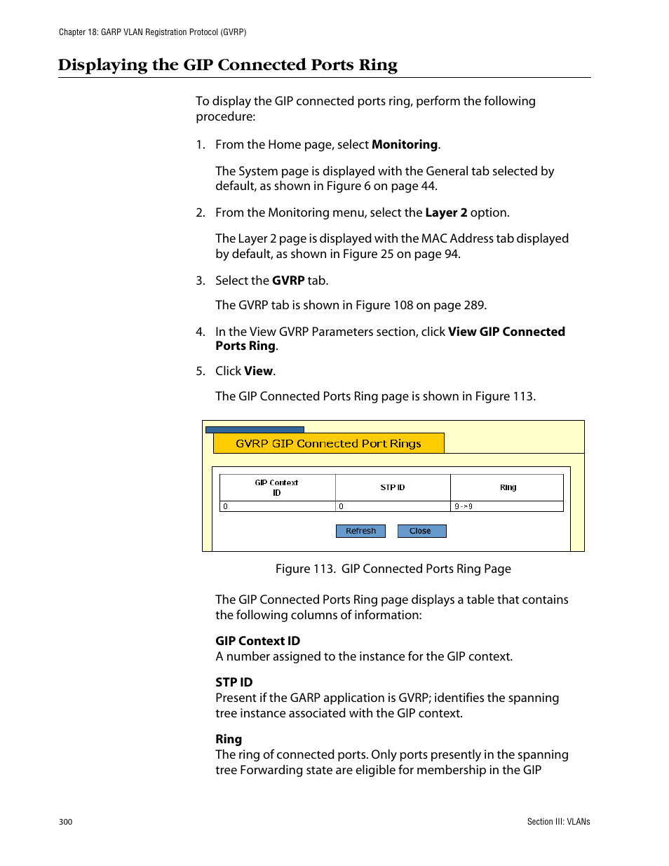 Displaying the gip connected ports ring | Allied Telesis AT-S63 User Manual | Page 300 / 388