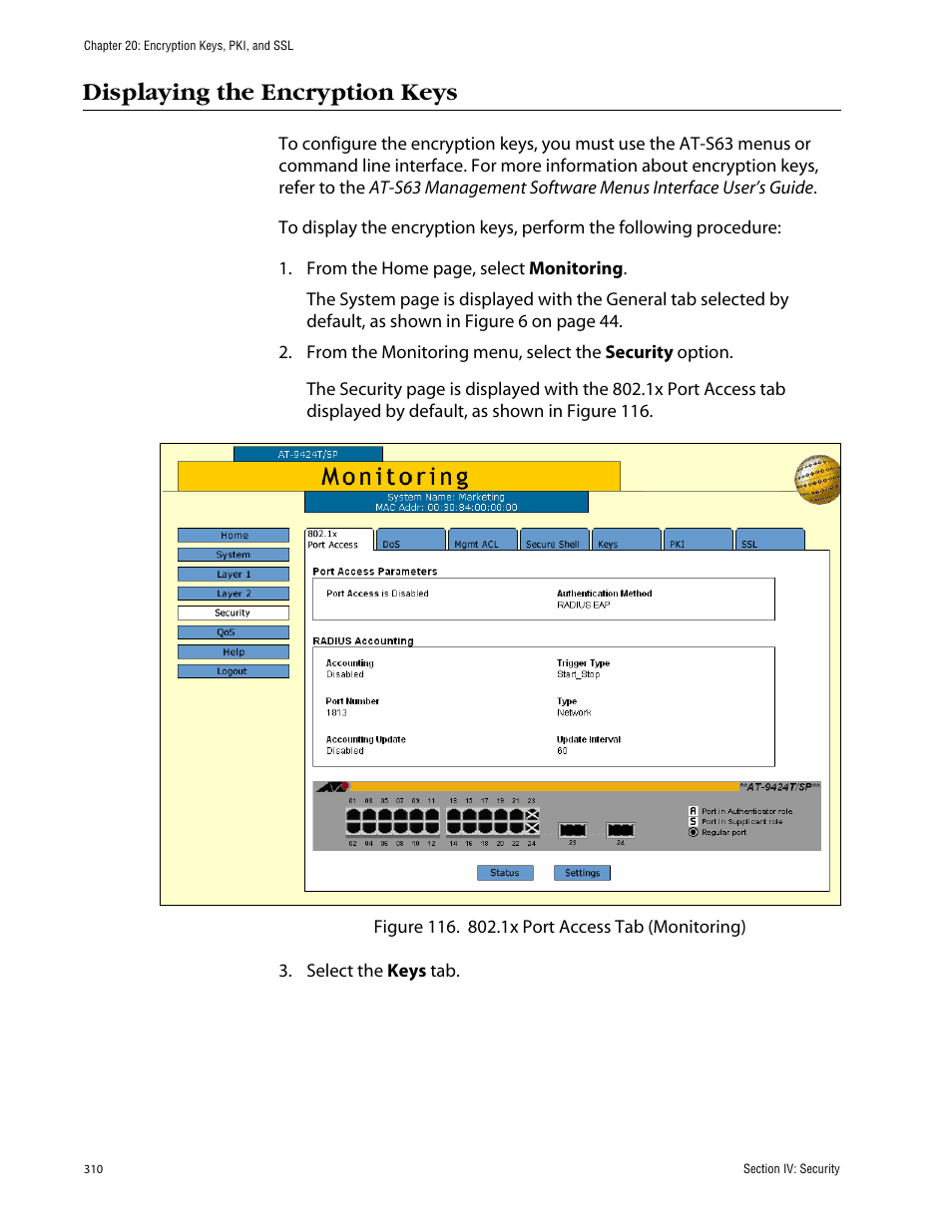 Displaying the encryption keys | Allied Telesis AT-S63 User Manual | Page 310 / 388