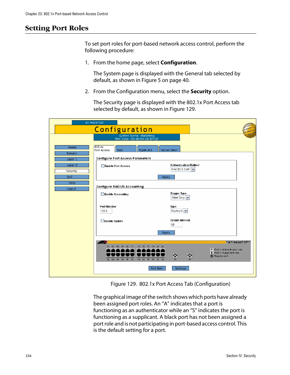 Setting port roles | Allied Telesis AT-S63 User Manual | Page 334 / 388