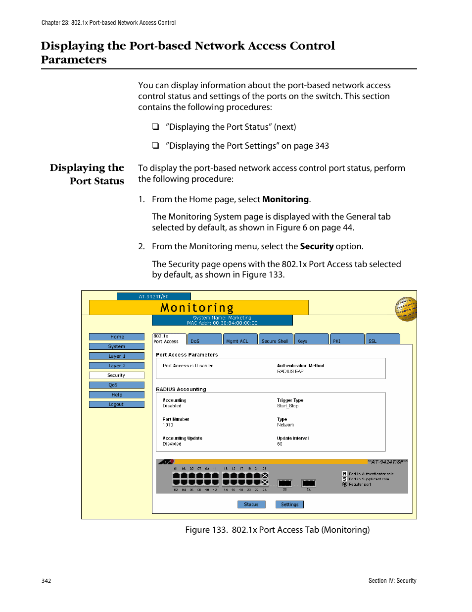 Displaying the port status | Allied Telesis AT-S63 User Manual | Page 342 / 388