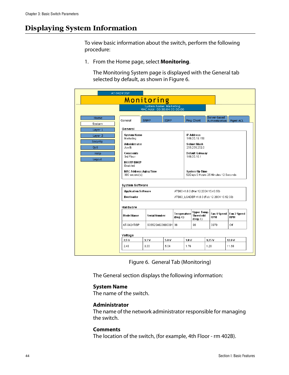 Displaying system information | Allied Telesis AT-S63 User Manual | Page 44 / 388