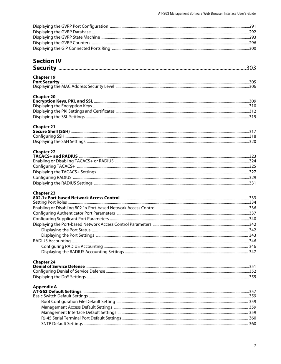 Section iv, Security 303 | Allied Telesis AT-S63 User Manual | Page 7 / 388