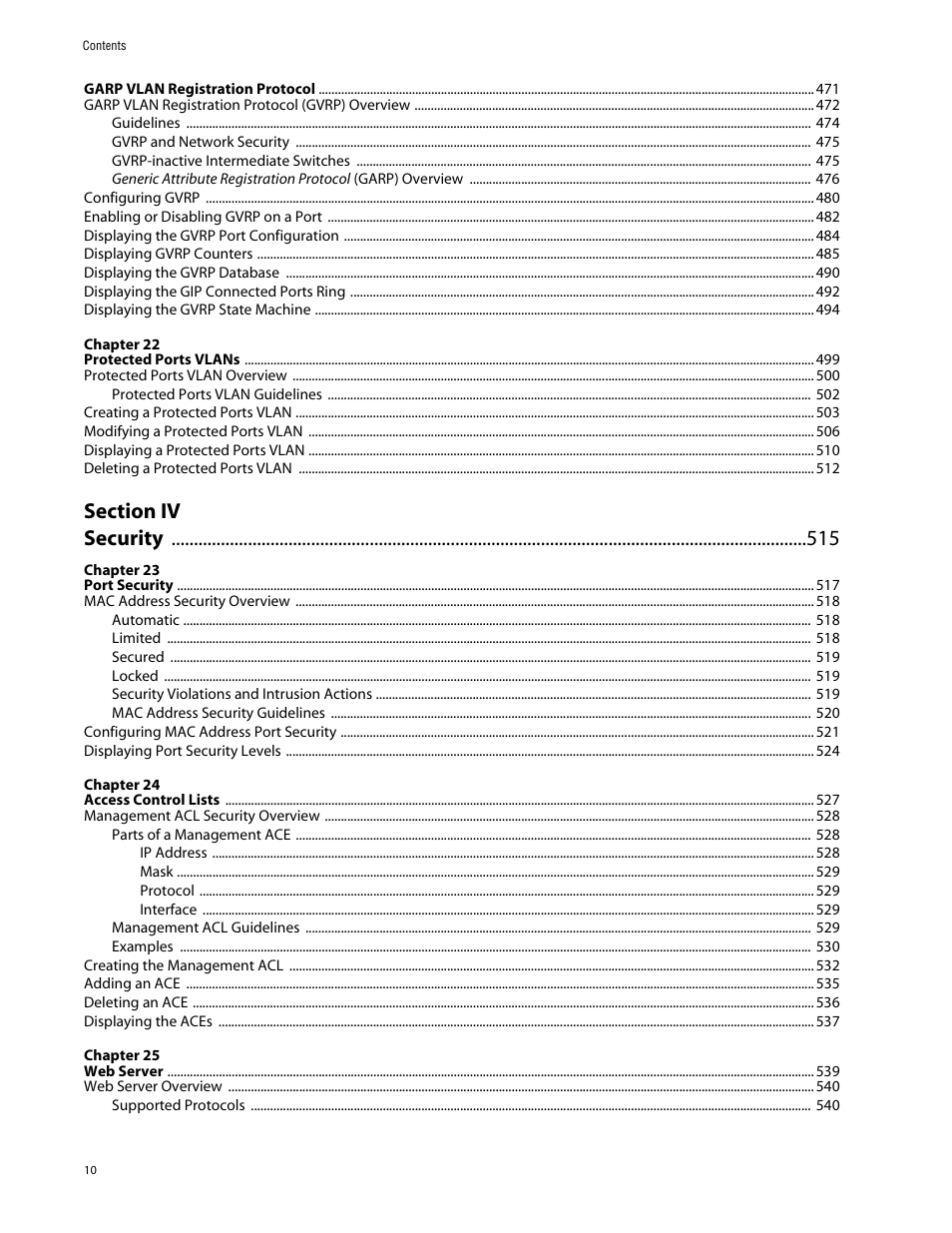 Section iv, Security 515 | Allied Telesis AT-S63 User Manual | Page 10 / 710