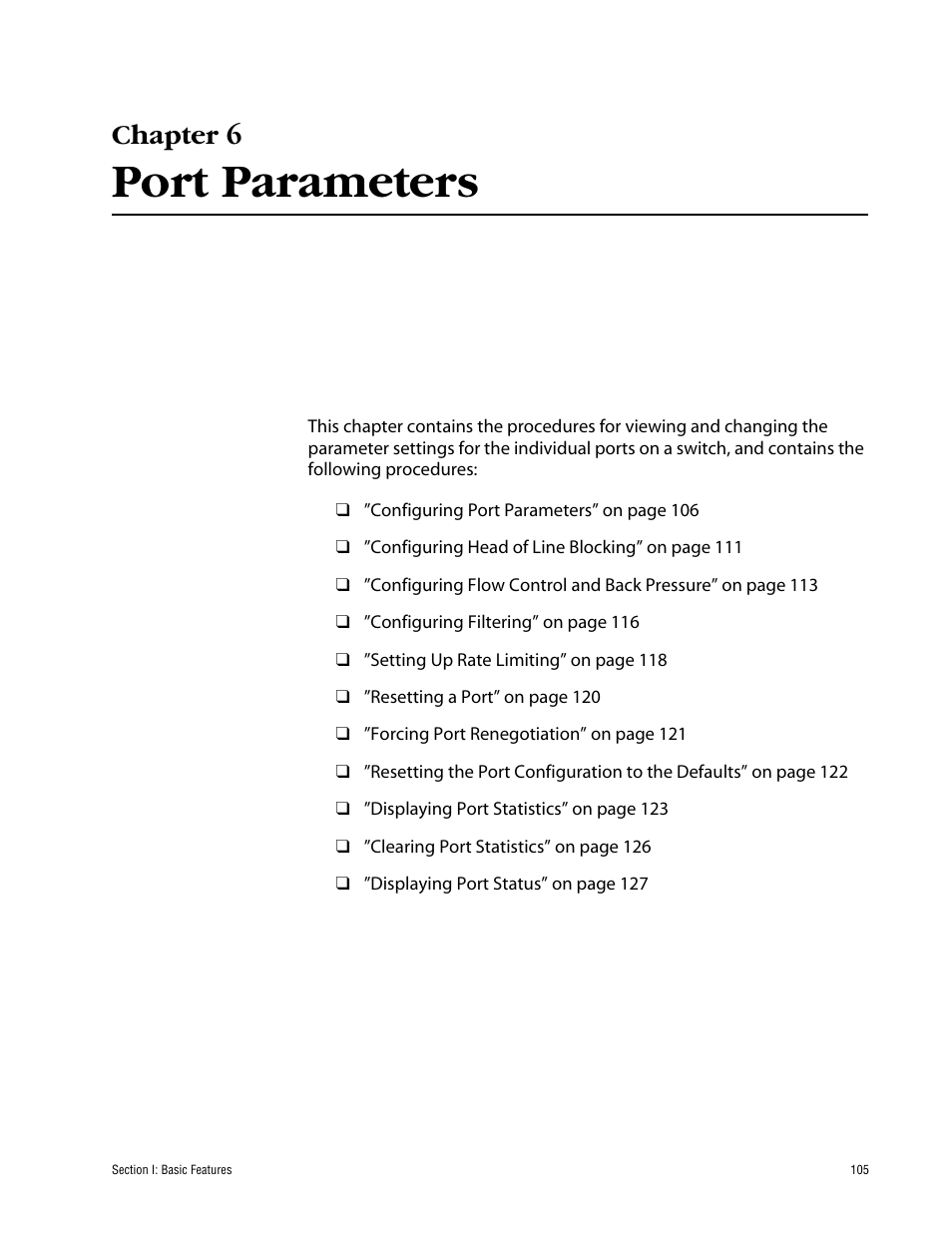 Chapter 6, Port parameters, Chapter 6 port parameters | Allied Telesis AT-S63 User Manual | Page 105 / 710
