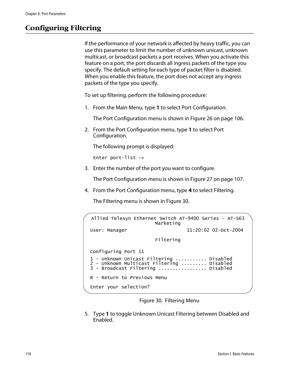Configuring filtering | Allied Telesis AT-S63 User Manual | Page 116 / 710