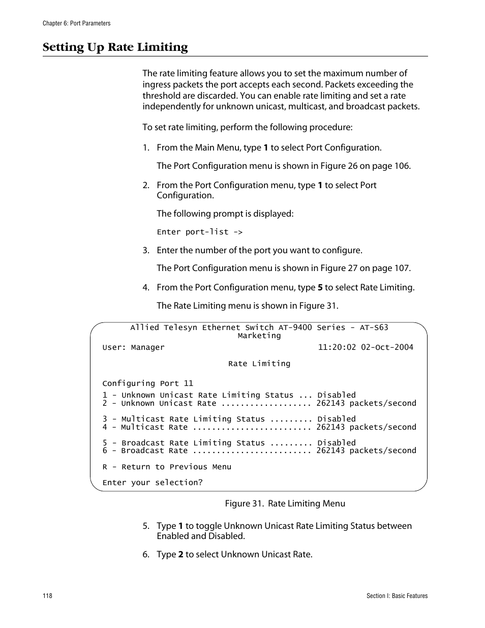 Setting up rate limiting | Allied Telesis AT-S63 User Manual | Page 118 / 710
